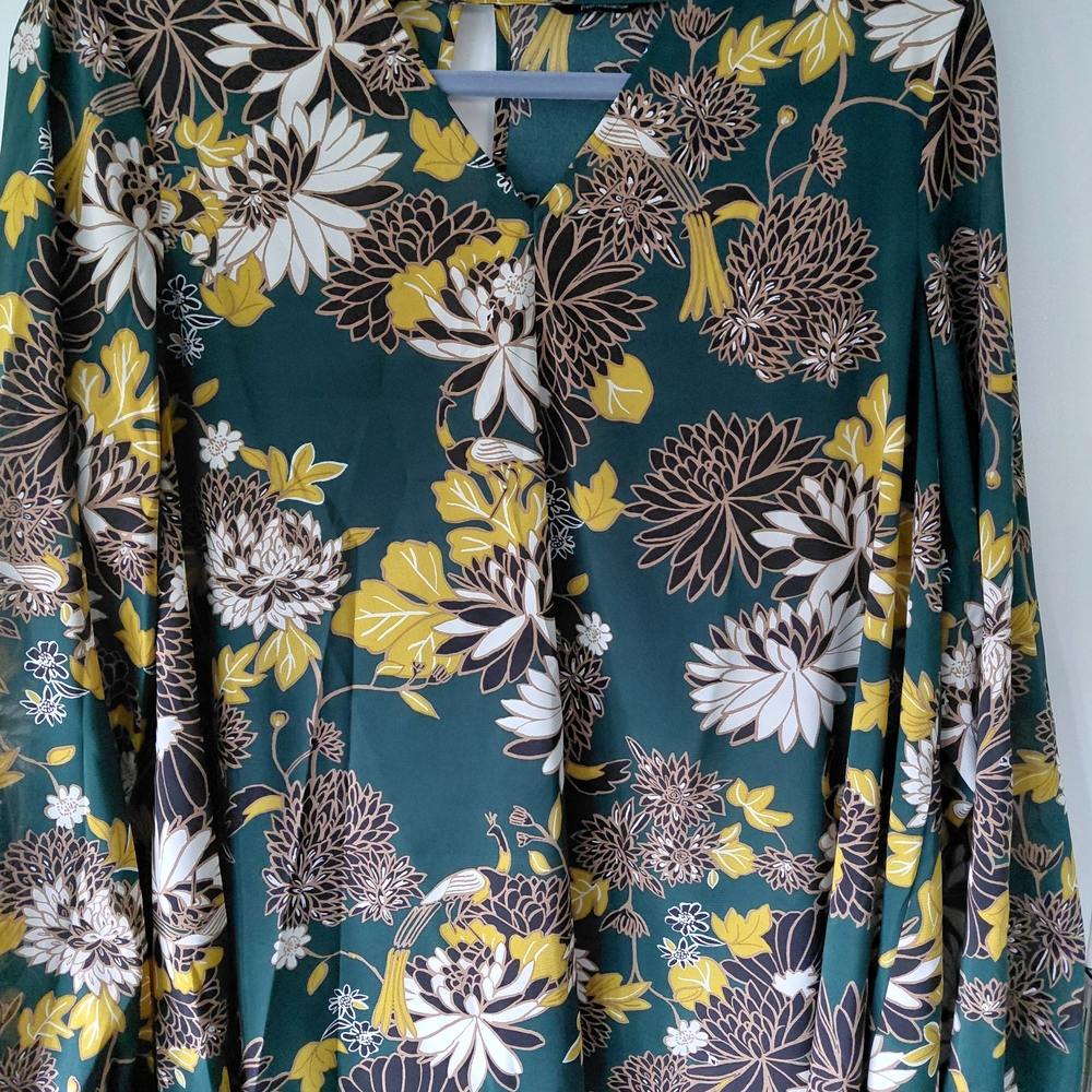 Floral Green and Yellow Blouse